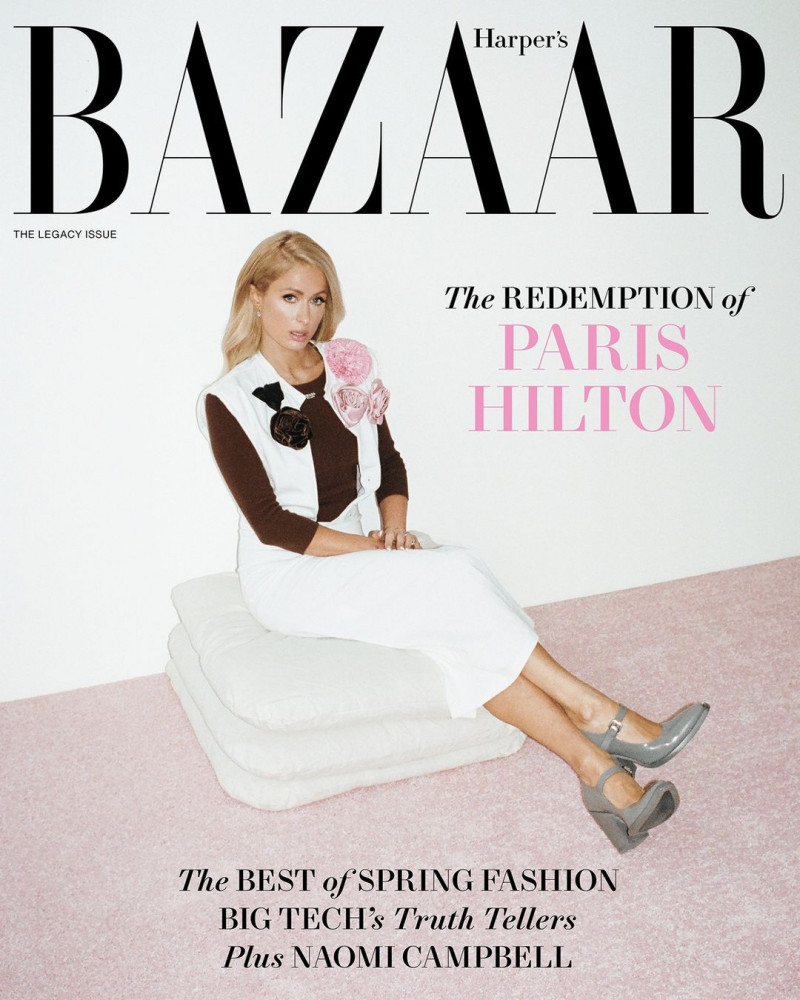 Paris Hilton featured on the Harper\'s Bazaar USA cover from March 2023