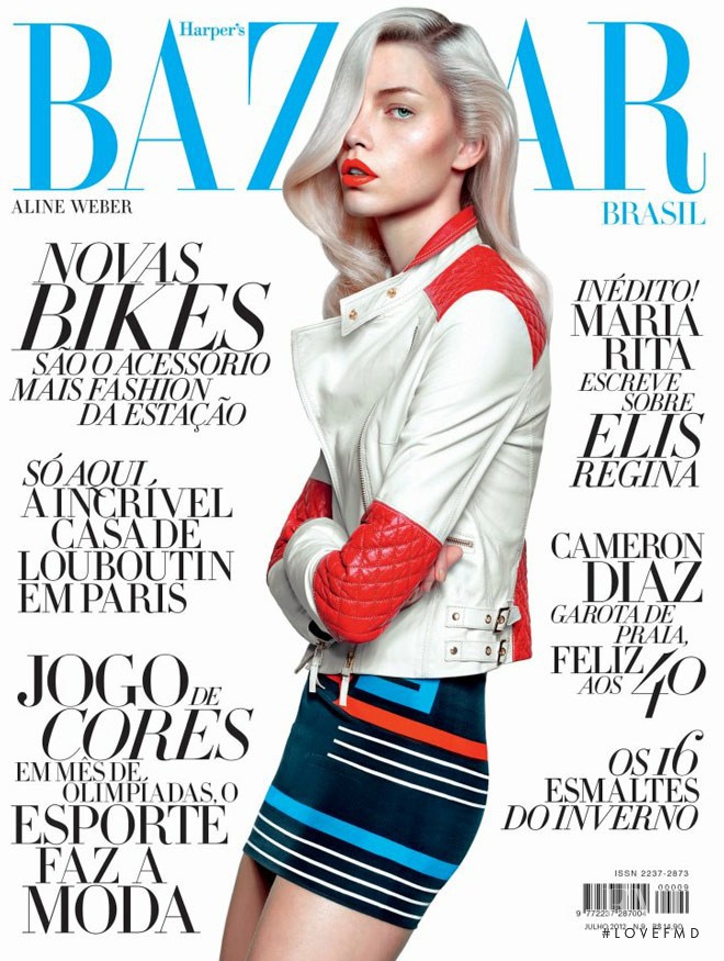 Aline Weber featured on the Harper\'s Bazaar Brazil cover from July 2012