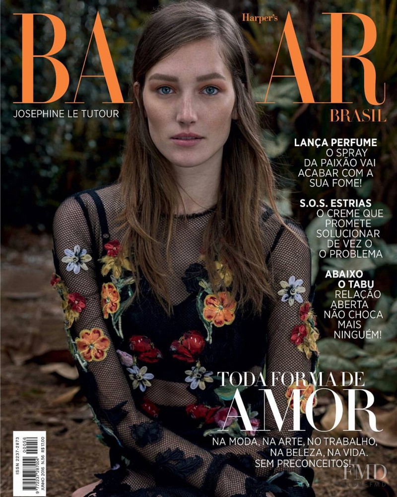 Joséphine Le Tutour featured on the Harper\'s Bazaar Brazil cover from June 2016
