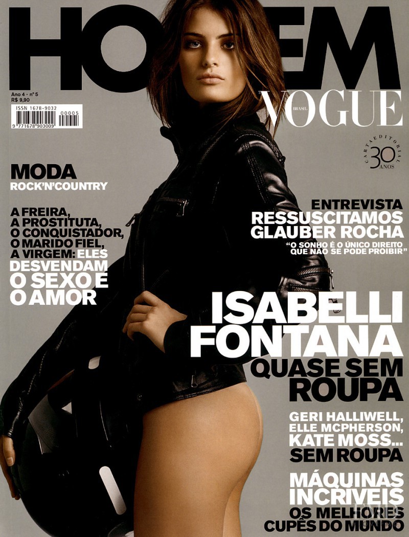 Isabeli Fontana featured on the Vogue Homem Brazil cover from July 2005