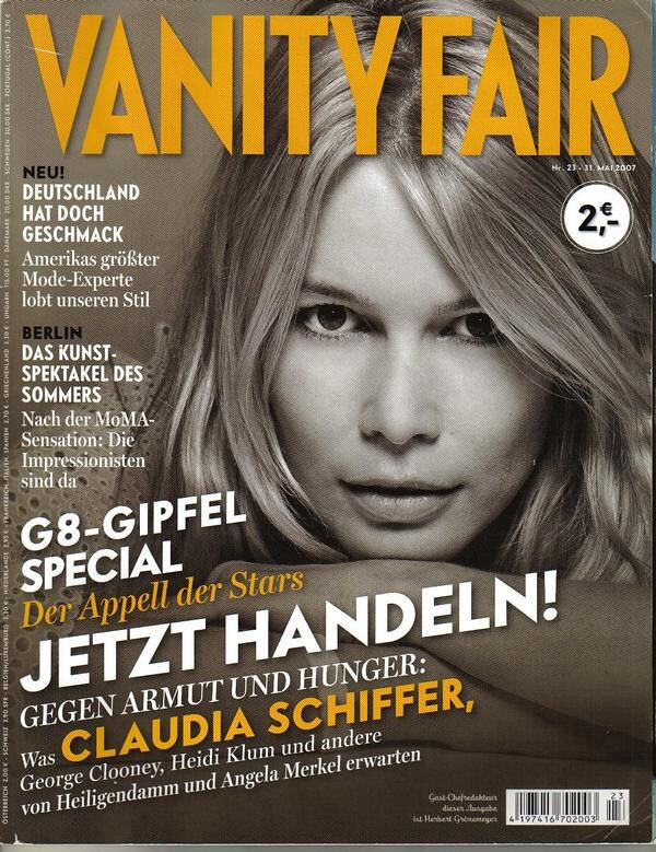 Claudia Schiffer featured on the Vanity Fair Germany cover from May 2007
