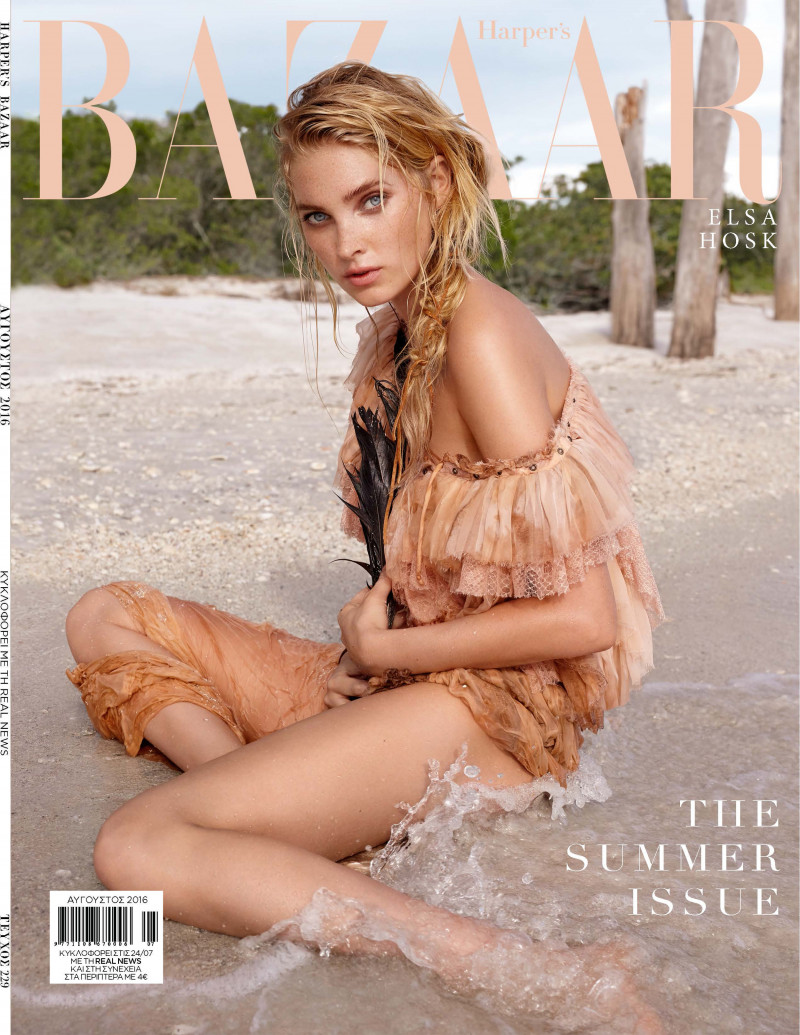 Elsa Hosk featured on the Harper\'s Bazaar Greece cover from August 2016