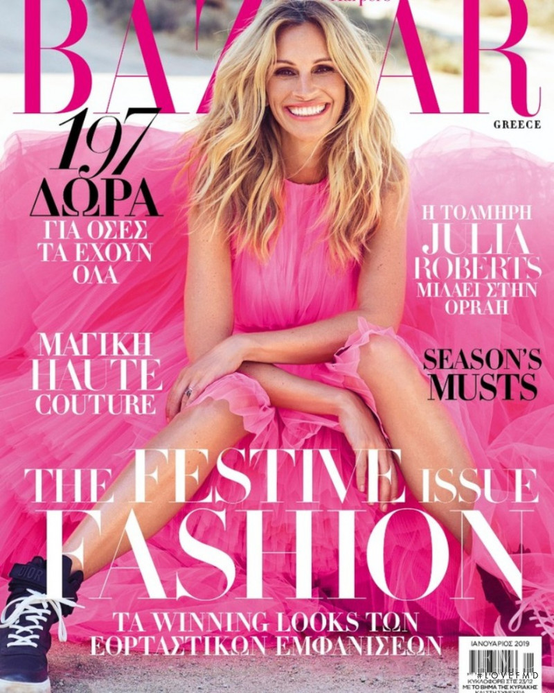 Julia Roberts featured on the Harper\'s Bazaar Greece cover from January 2019