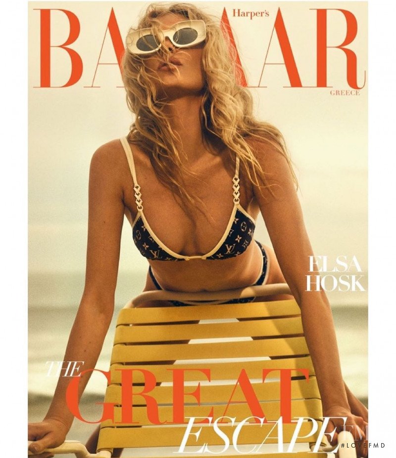 Elsa Hosk featured on the Harper\'s Bazaar Greece cover from August 2020