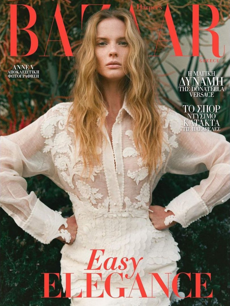 Anne Vyalitsyna featured on the Harper\'s Bazaar Greece cover from April 2023