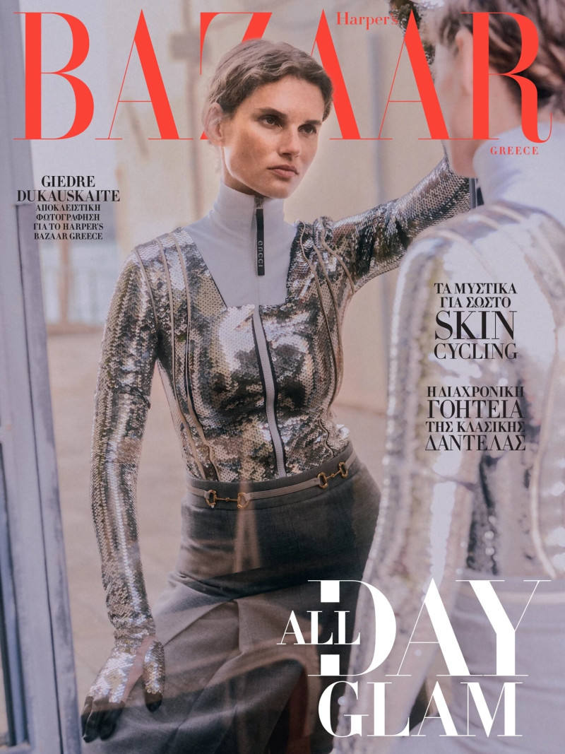 Giedre Dukauskaite featured on the Harper\'s Bazaar Greece cover from December 2023