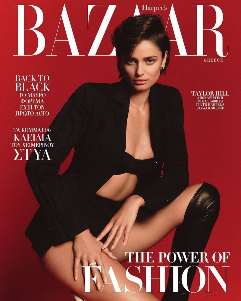 Taylor Hill featured on the Harper\'s Bazaar Greece cover from October 2023