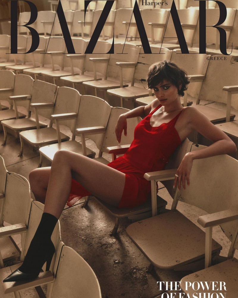 Taylor Hill featured on the Harper\'s Bazaar Greece cover from October 2023
