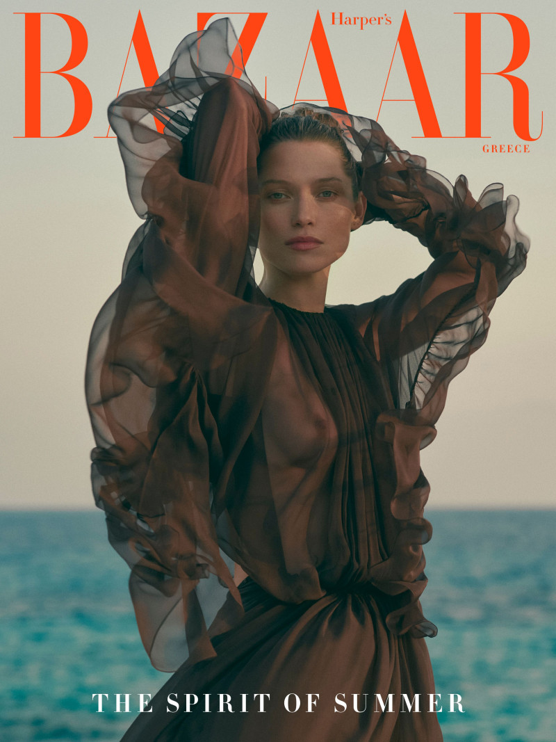 Hana Jirickova featured on the Harper\'s Bazaar Greece cover from August 2024