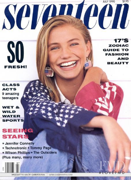 Cameron Diaz featured on the Seventeen USA cover from July 1990