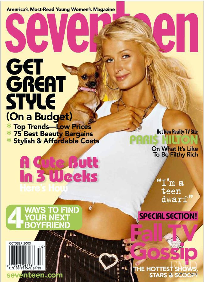 Paris Hilton featured on the Seventeen USA cover from October 2003
