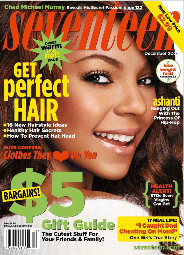 Ashanti featured on the Seventeen USA cover from December 2004