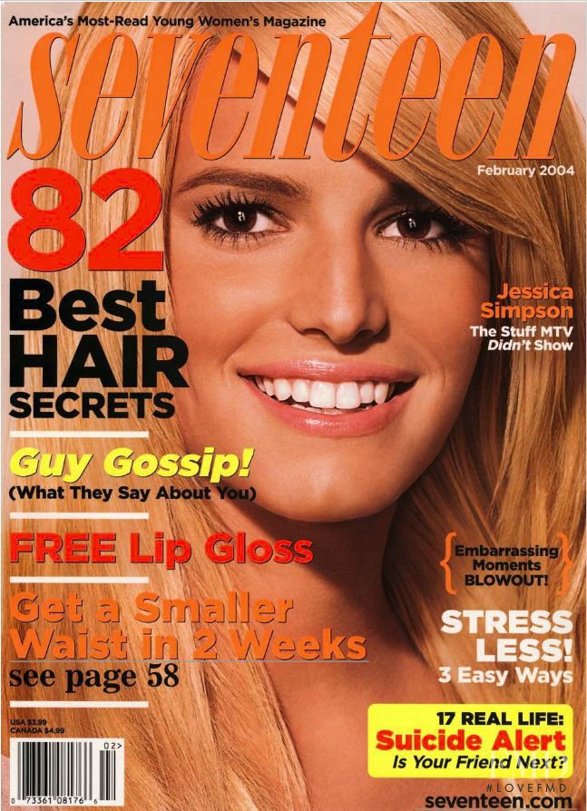 Jessica Simpson featured on the Seventeen USA cover from February 2004