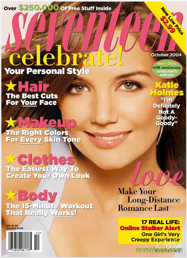 Katie Holmes featured on the Seventeen USA cover from October 2004