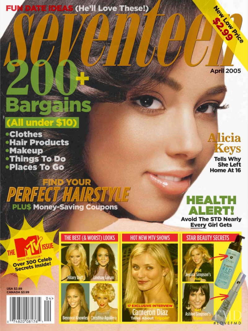Alicia Keys featured on the Seventeen USA cover from April 2005
