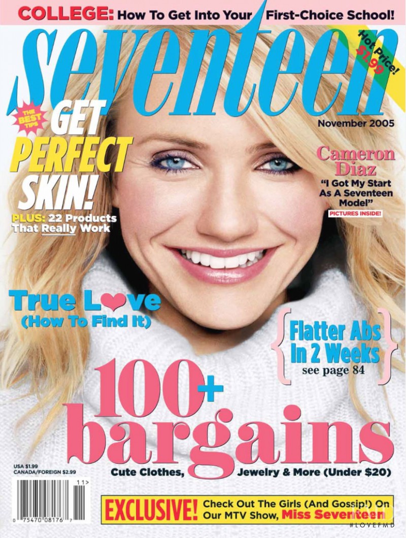Cameron Diaz featured on the Seventeen USA cover from November 2005