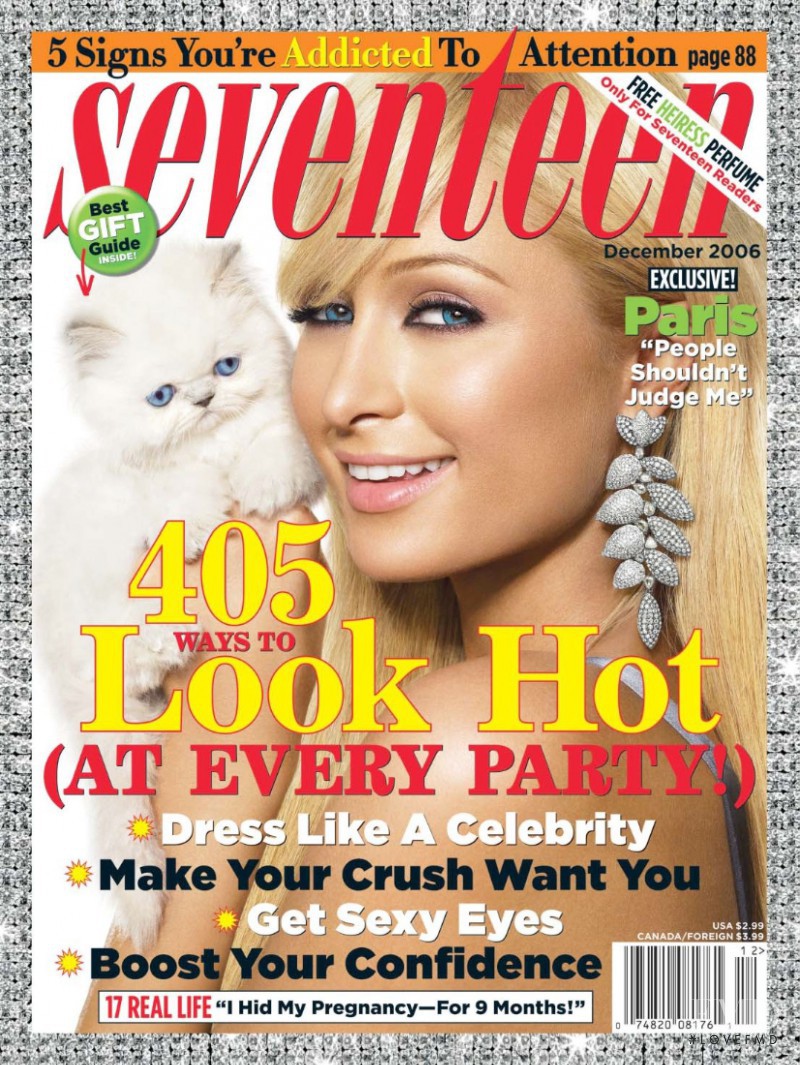 Paris Hilton featured on the Seventeen USA cover from December 2006