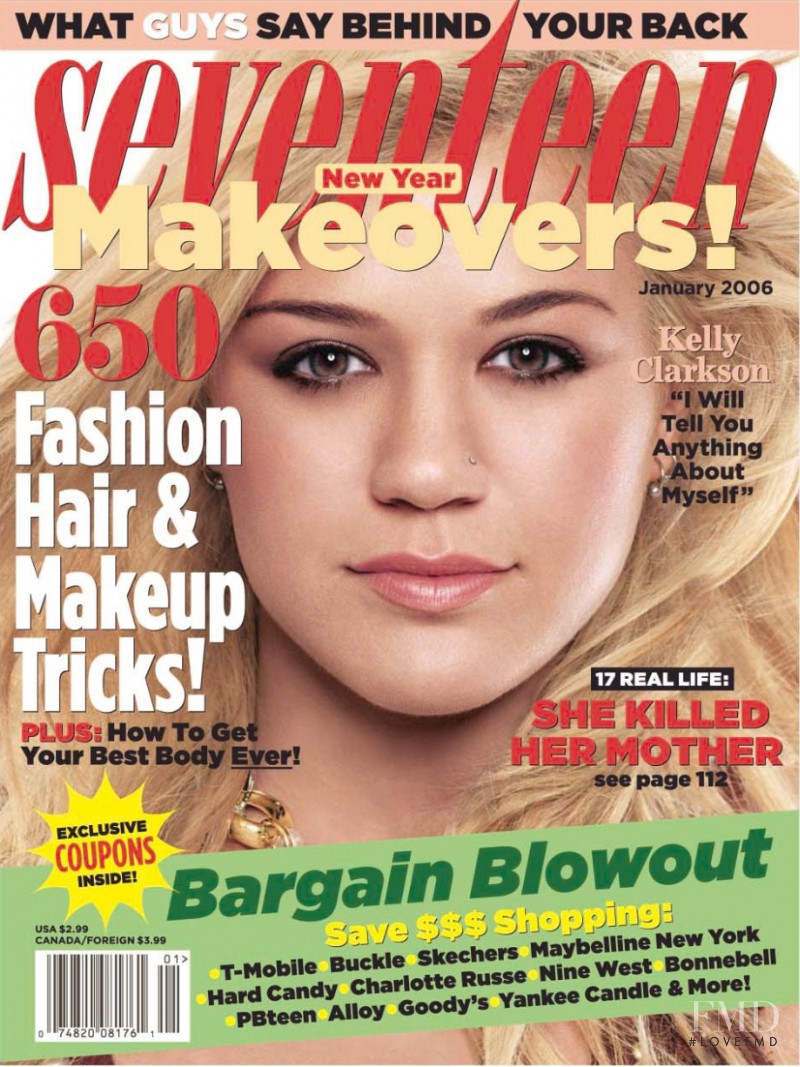 Kelly Clarkson featured on the Seventeen USA cover from January 2006