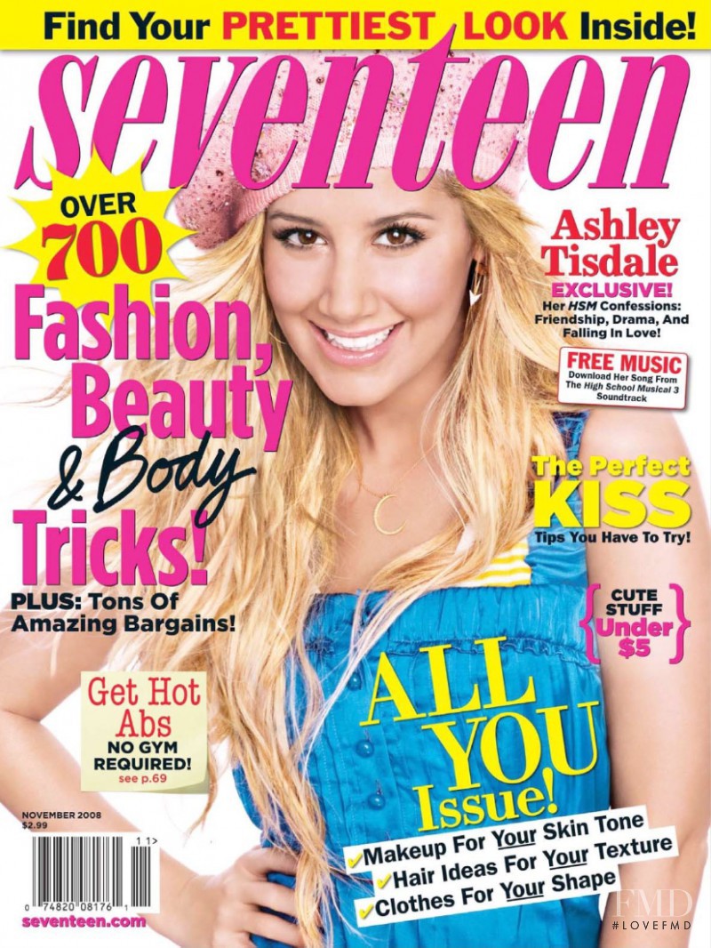 Ashley Tisdale featured on the Seventeen USA cover from November 2008