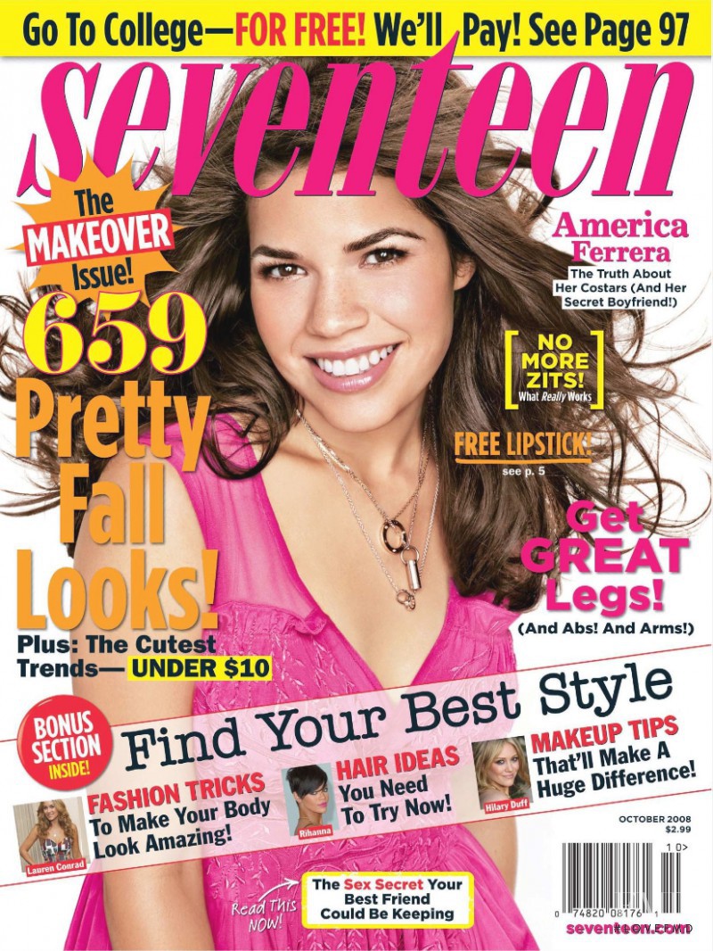 America Ferrera featured on the Seventeen USA cover from October 2008