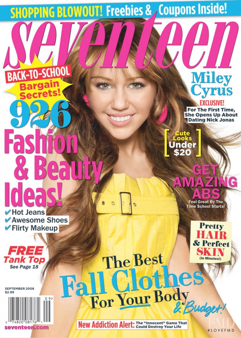 Miley Cyrus featured on the Seventeen USA cover from September 2008