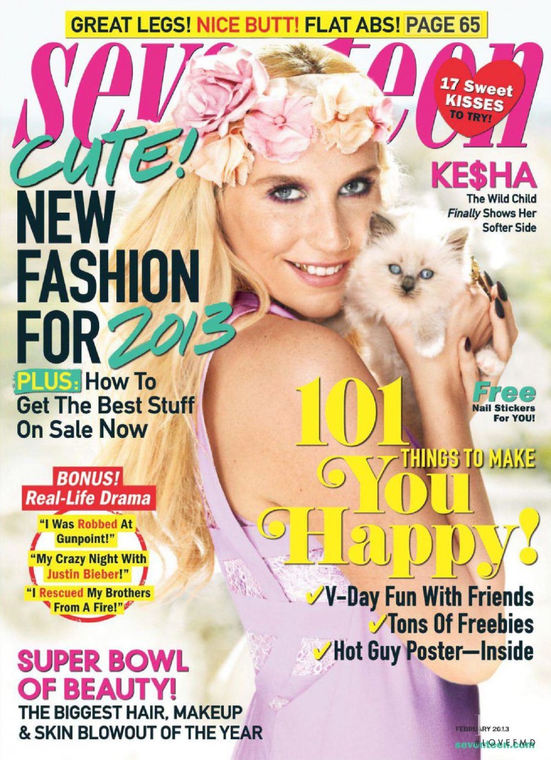 Kesha featured on the Seventeen USA cover from February 2013