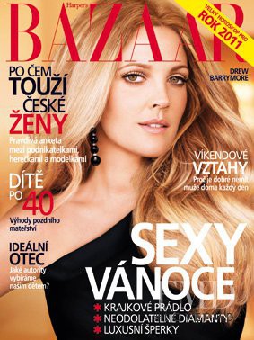 Drew Barrymore featured on the Harper\'s Bazaar Czech cover from November 2010