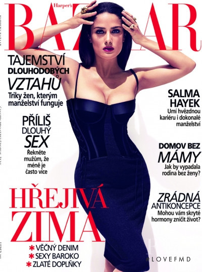 Salma Hayek featured on the Harper\'s Bazaar Czech cover from January 2012