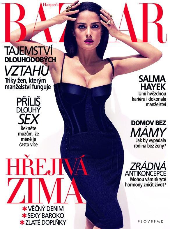 Salma Hayek featured on the Harper\'s Bazaar Czech cover from January 2013