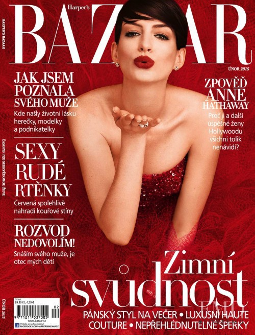 Anne Hathaway featured on the Harper\'s Bazaar Czech cover from February 2015