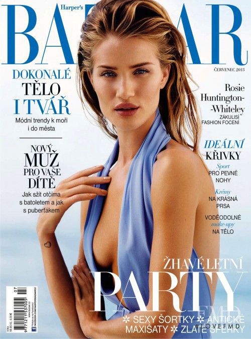 Rosie Huntington-Whiteley featured on the Harper\'s Bazaar Czech cover from July 2015