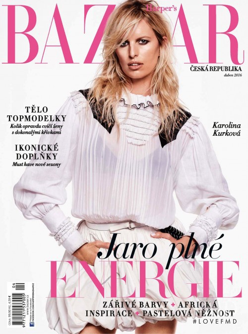 Karolina Kurkova featured on the Harper\'s Bazaar Czech cover from April 2016