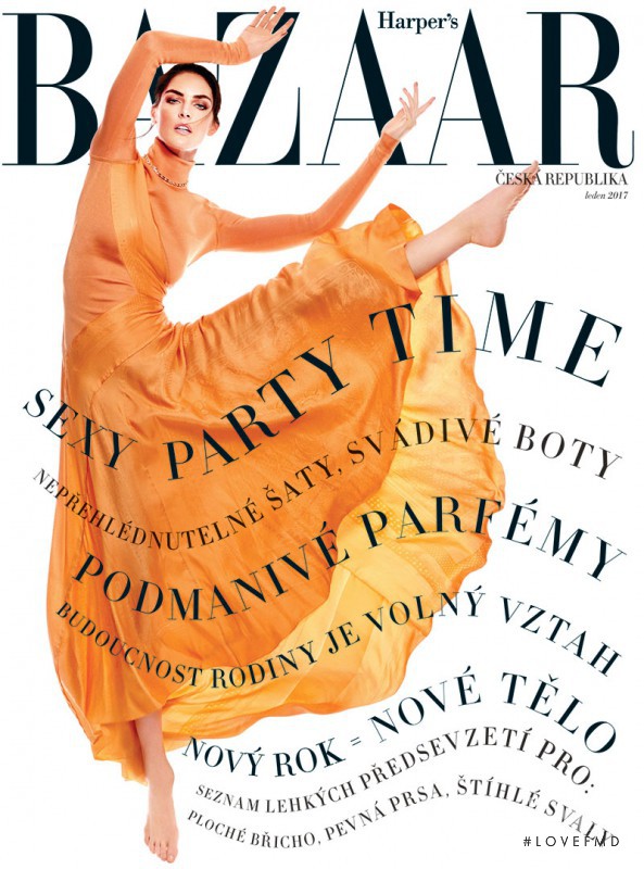 Hilary Rhoda featured on the Harper\'s Bazaar Czech cover from January 2017