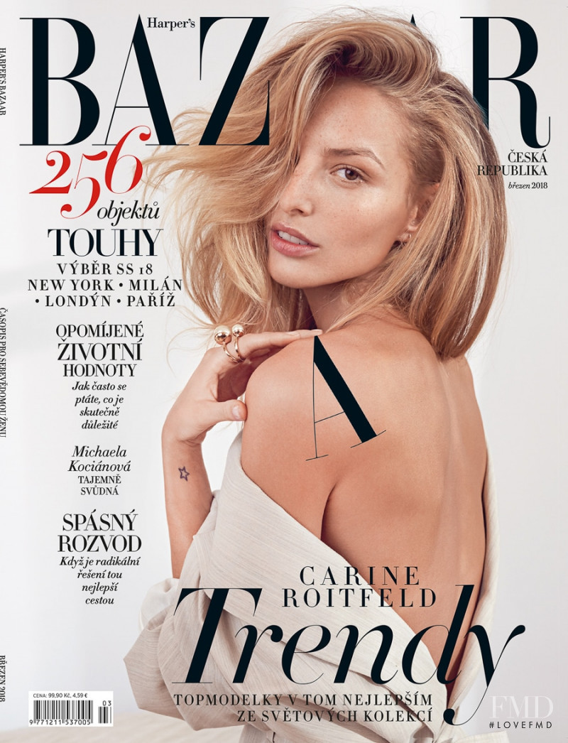 Michaela Kocianova featured on the Harper\'s Bazaar Czech cover from March 2018