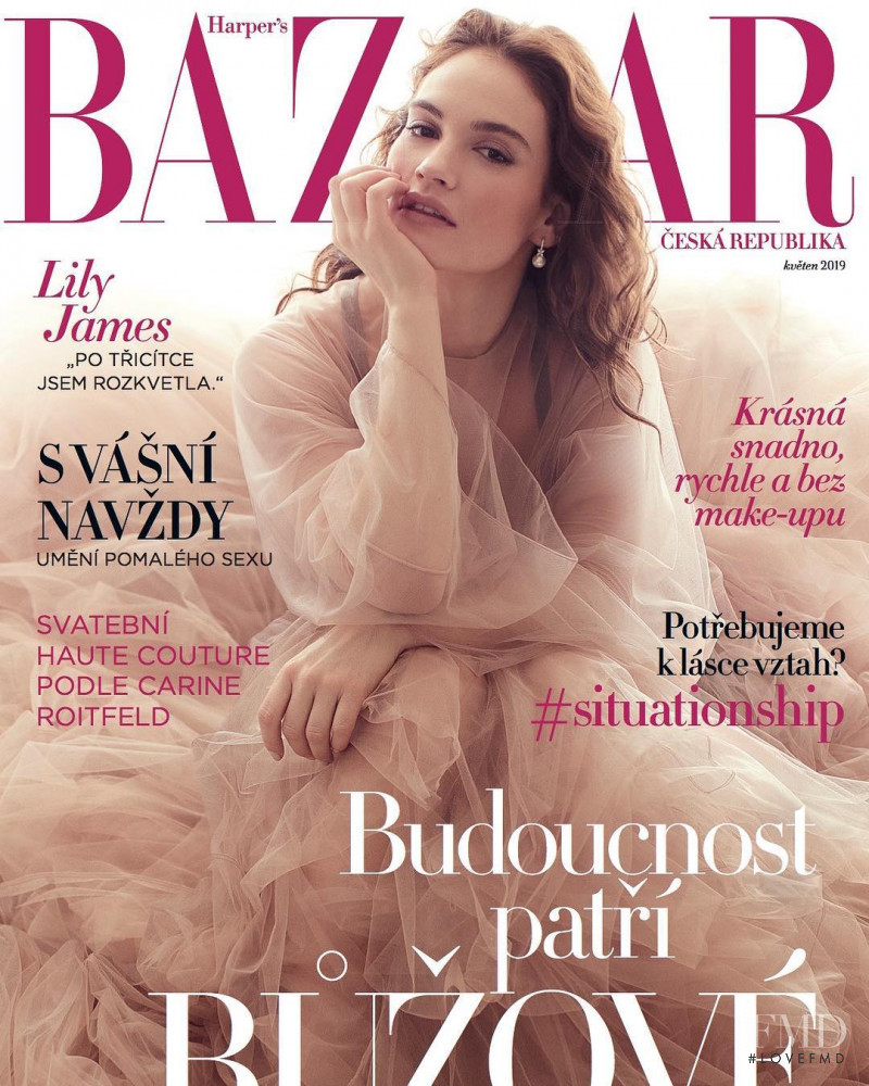Lily James featured on the Harper\'s Bazaar Czech cover from May 2019