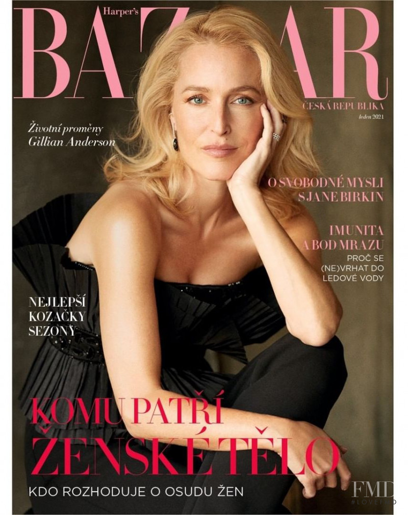 Gillian Anderson featured on the Harper\'s Bazaar Czech cover from January 2021