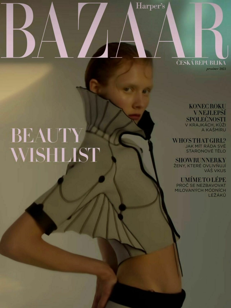 Karolina Bisova featured on the Harper\'s Bazaar Czech cover from December 2023