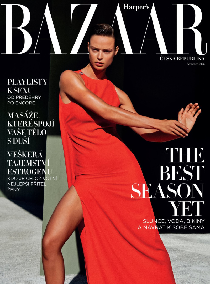 Birgit Kos featured on the Harper\'s Bazaar Czech cover from July 2025