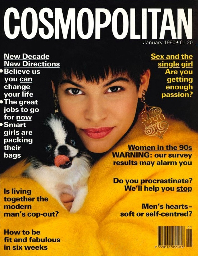 Sandra Rodriguez featured on the Cosmopolitan UK cover from January 1990