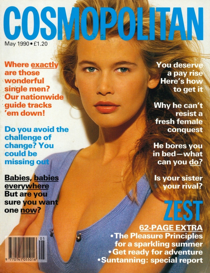 Claudia Schiffer featured on the Cosmopolitan UK cover from May 1990