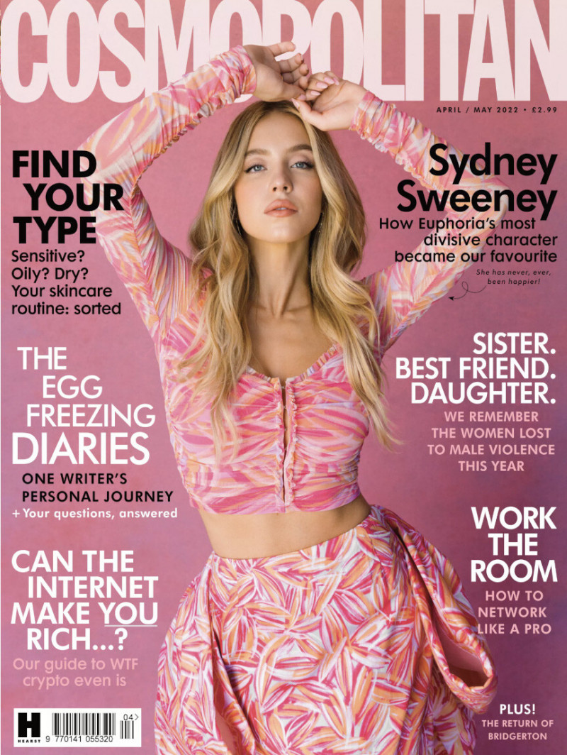 Sydney Sweeney featured on the Cosmopolitan UK cover from April 2022