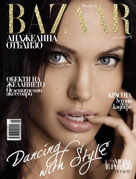 Angelina Jolie featured on the Harper\'s Bazaar Bulgaria cover from January 2009