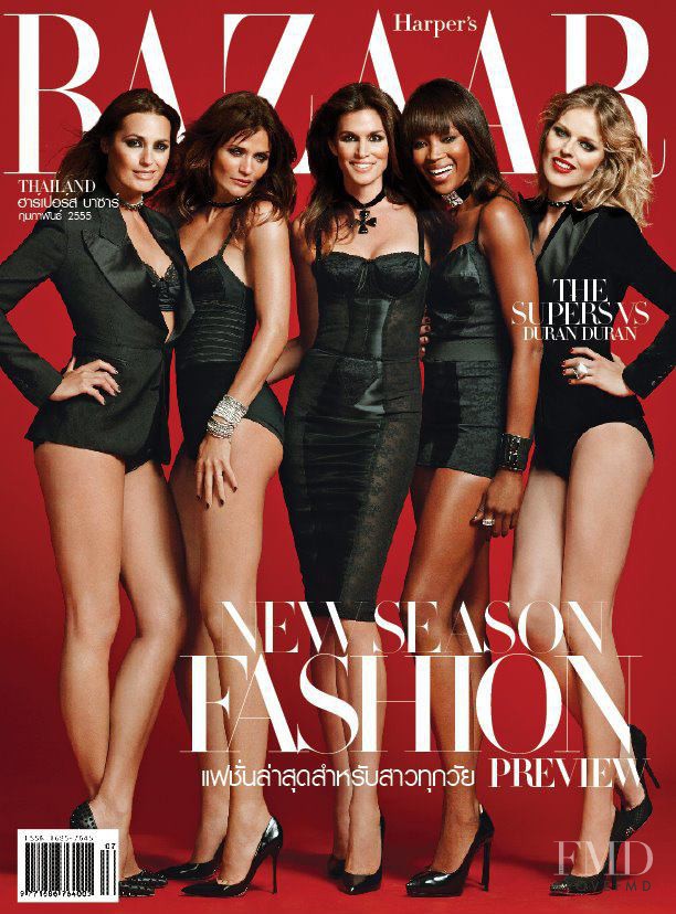 Cindy Crawford, Eva Herzigova, Helena Christensen, Naomi Campbell, Yasmin Le Bon featured on the Harper\'s Bazaar Thailand cover from February 2012