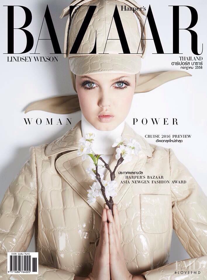 Lindsey Wixson featured on the Harper\'s Bazaar Thailand cover from July 2015