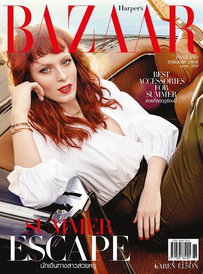Karen Elson featured on the Harper\'s Bazaar Thailand cover from April 2016