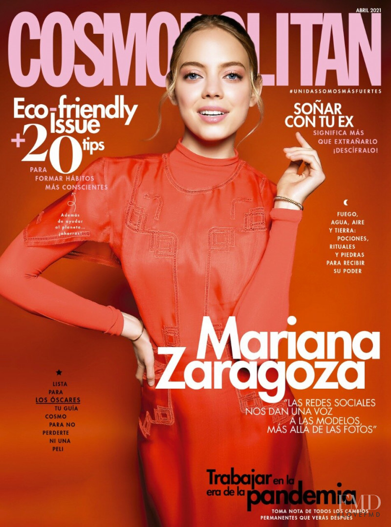 Mariana Zaragoza featured on the Cosmopolitan Mexico cover from April 2021
