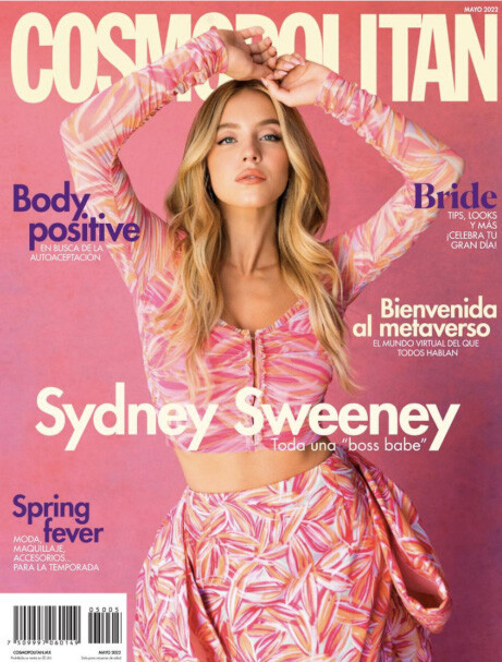 Sydney Sweeney featured on the Cosmopolitan Mexico cover from May 2022