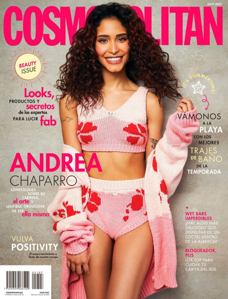 Andrea Chaparro featured on the Cosmopolitan Mexico cover from July 2023