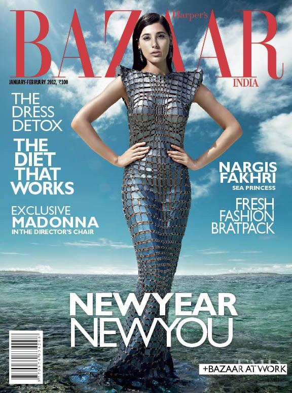 Nargis Fakhri featured on the Harper\'s Bazaar India cover from January 2012