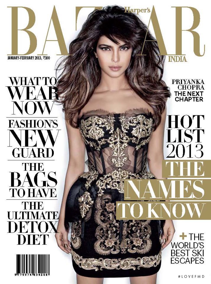 Priyanka Chopra featured on the Harper\'s Bazaar India cover from January 2013